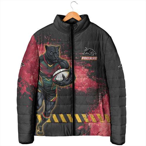 Personalised Penrith Panthers Rugby Padded Jacket Black Panther Mascot - Sporty Splash Art Style
