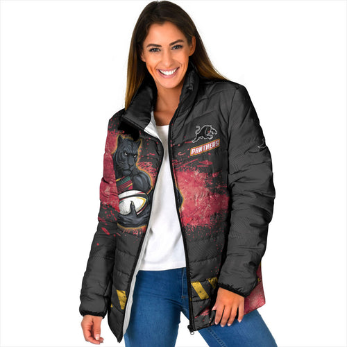 Personalised Penrith Panthers Rugby Padded Jacket Black Panther Mascot - Sporty Splash Art Style