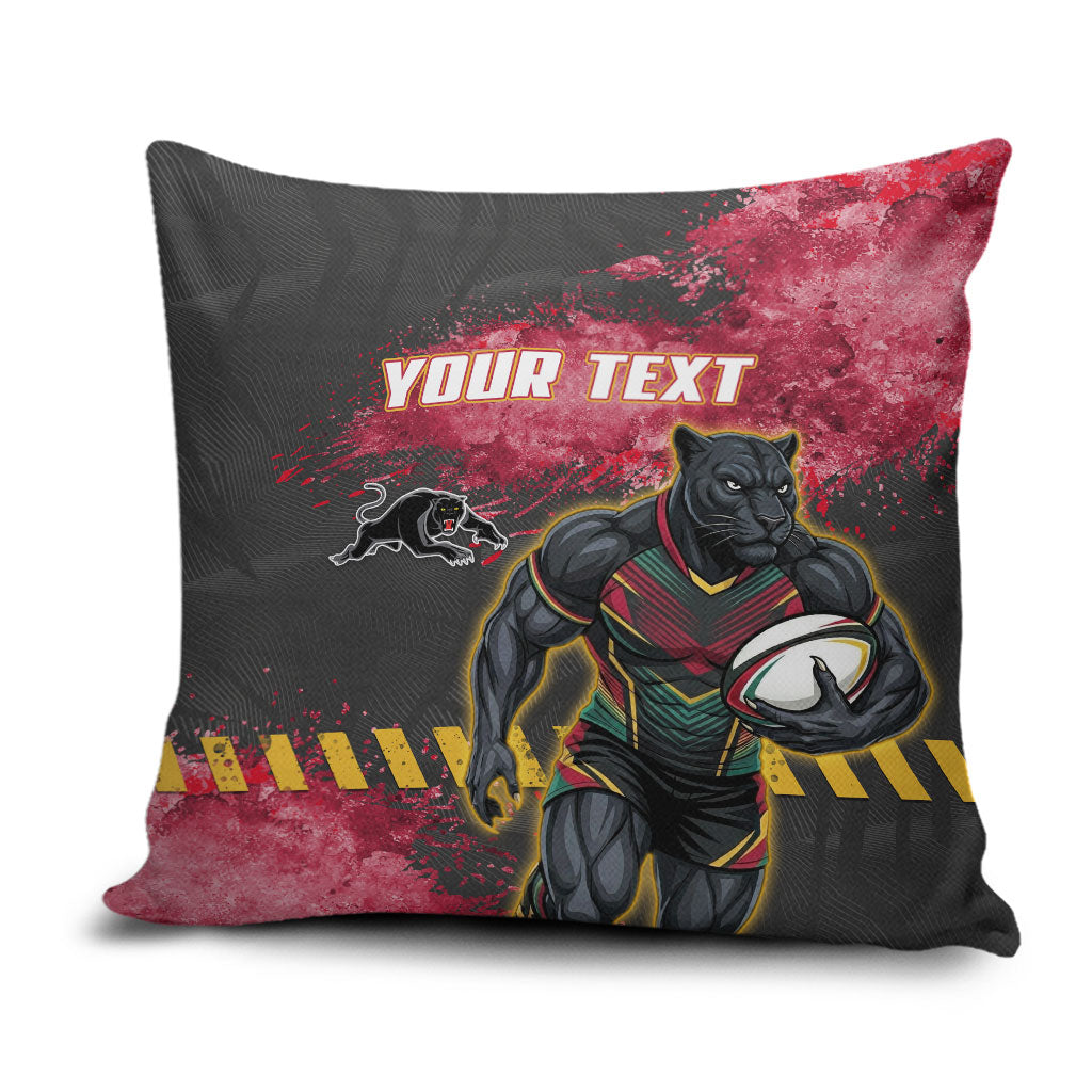Personalised Penrith Panthers Rugby Pillow Cover Black Panther Mascot - Sporty Splash Art Style