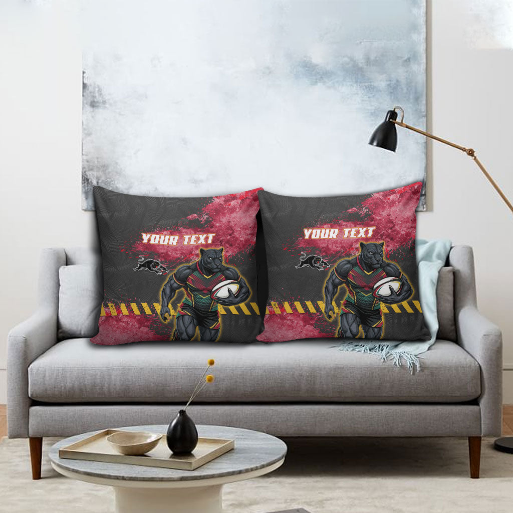 Personalised Penrith Panthers Rugby Pillow Cover Black Panther Mascot - Sporty Splash Art Style
