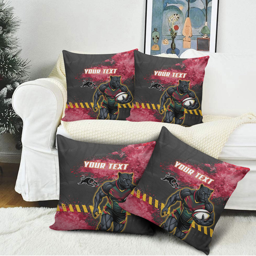 Personalised Penrith Panthers Rugby Pillow Cover Black Panther Mascot - Sporty Splash Art Style