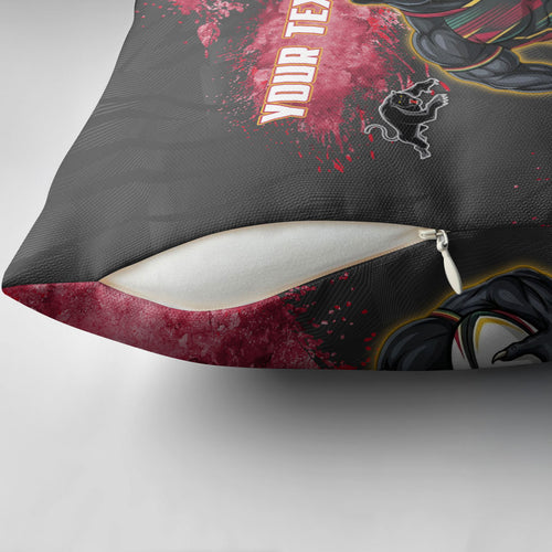 Personalised Penrith Panthers Rugby Pillow Cover Black Panther Mascot - Sporty Splash Art Style