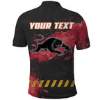 Personalised Penrith Panthers Rugby Polo Shirt Black Panther Mascot - Sporty Splash Art Style
