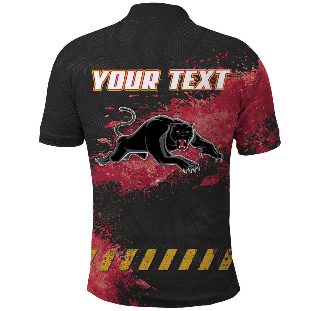 Personalised Penrith Panthers Rugby Polo Shirt Black Panther Mascot - Sporty Splash Art Style