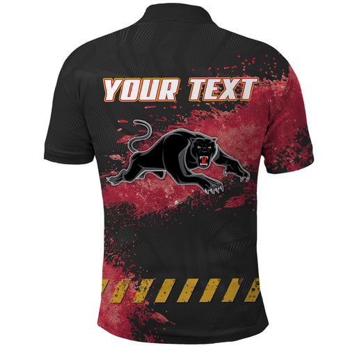 Personalised Penrith Panthers Rugby Polo Shirt Black Panther Mascot - Sporty Splash Art Style
