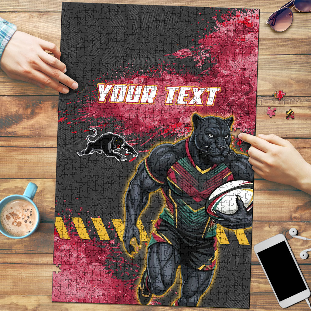 Personalised Penrith Panthers Rugby Puzzle Black Panther Mascot - Sporty Splash Art Style