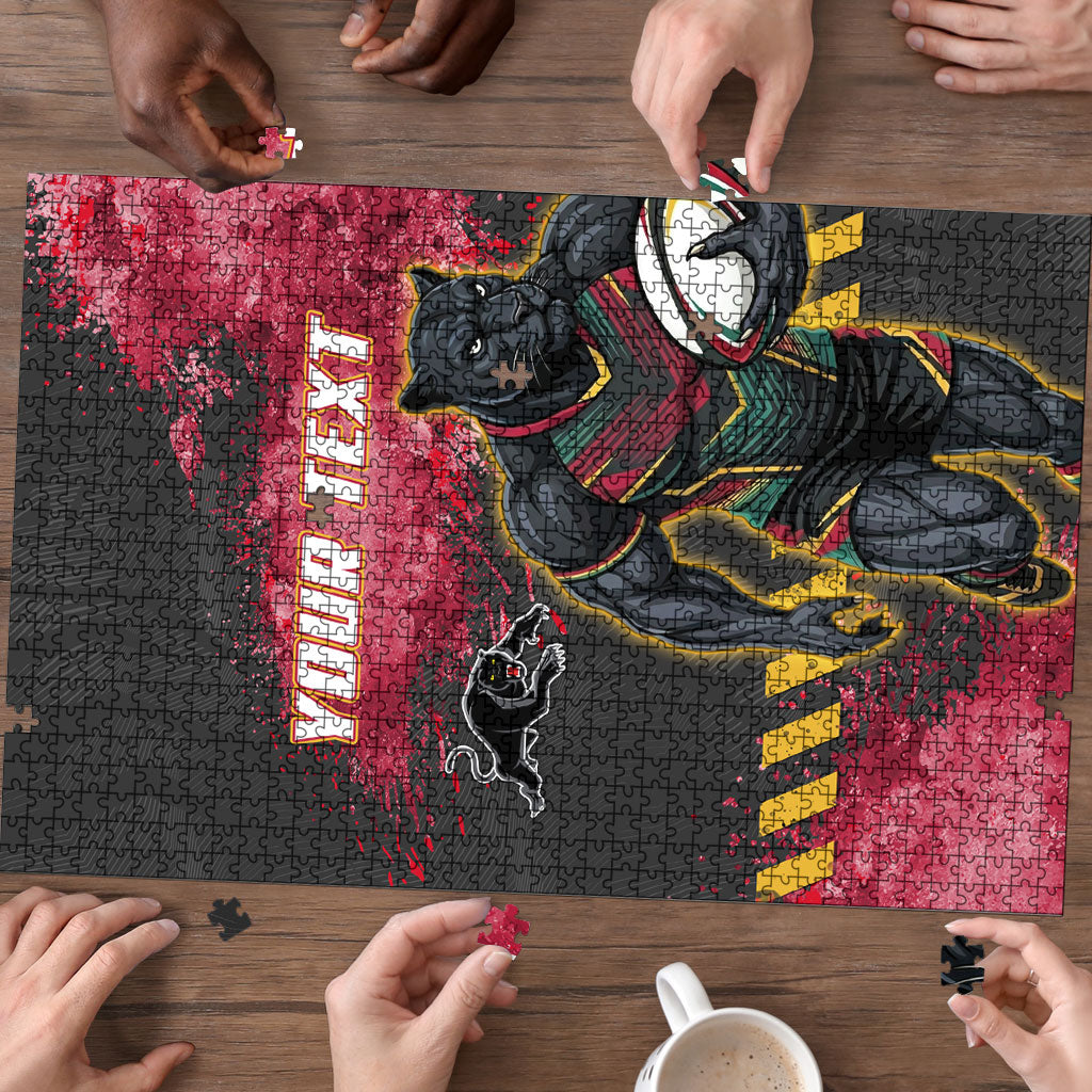 Personalised Penrith Panthers Rugby Puzzle Black Panther Mascot - Sporty Splash Art Style