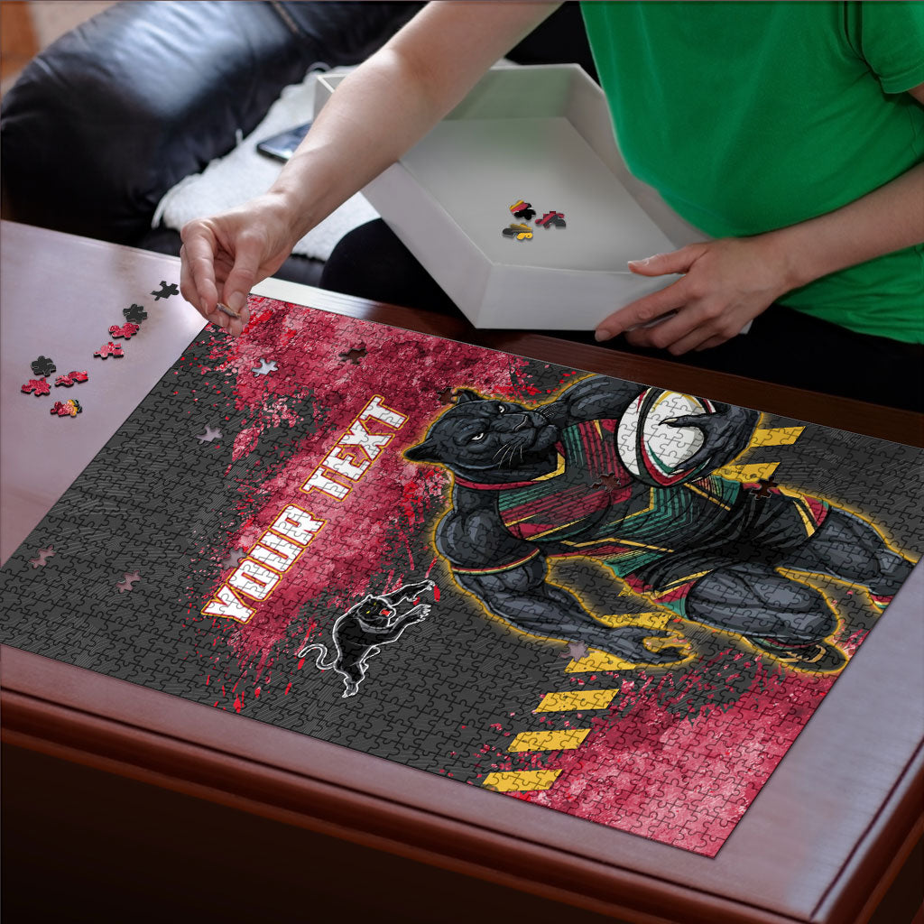 Personalised Penrith Panthers Rugby Puzzle Black Panther Mascot - Sporty Splash Art Style