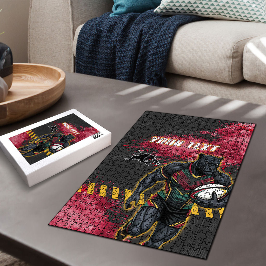 Personalised Penrith Panthers Rugby Puzzle Black Panther Mascot - Sporty Splash Art Style