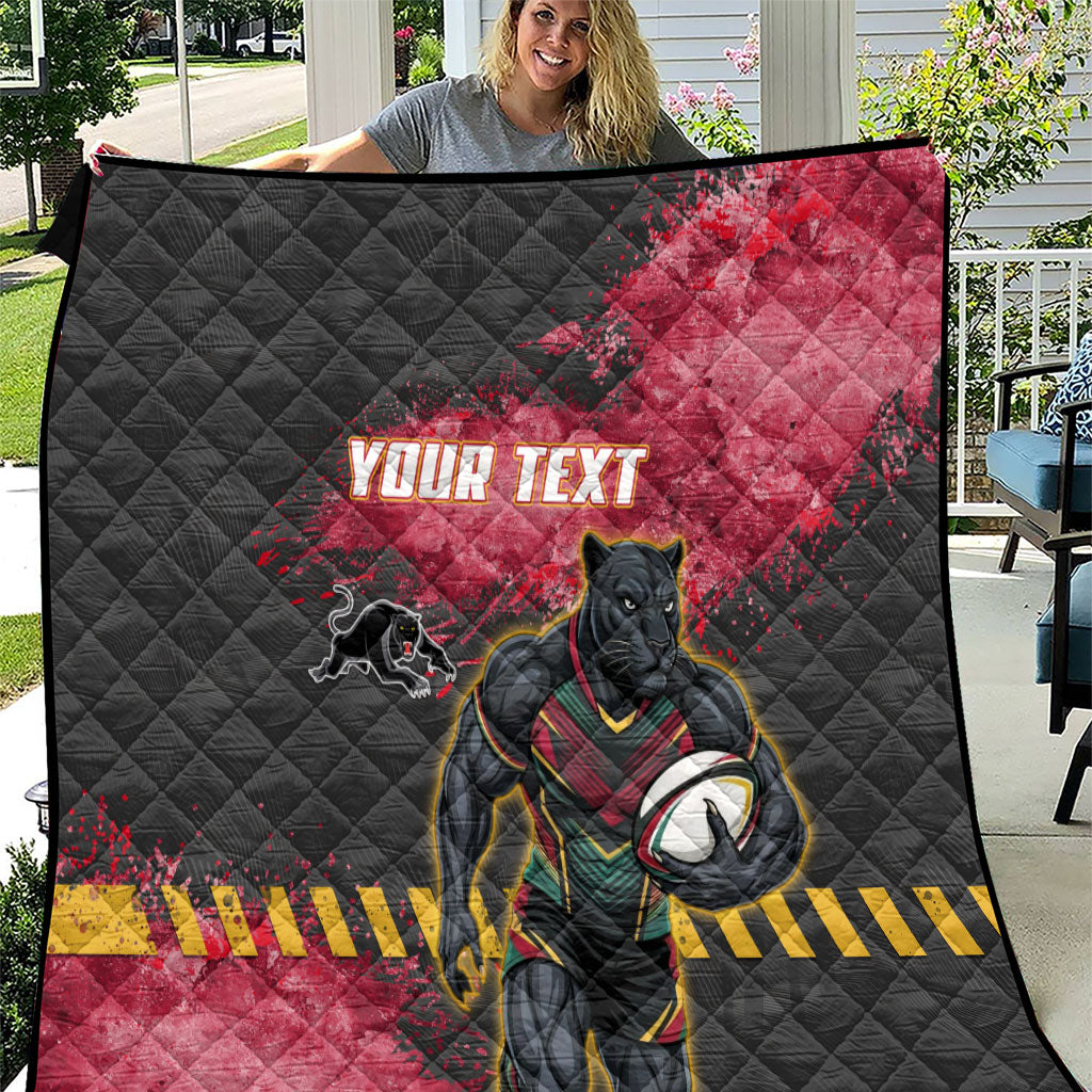 Personalised Penrith Panthers Rugby Quilt Black Panther Mascot - Sporty Splash Art Style