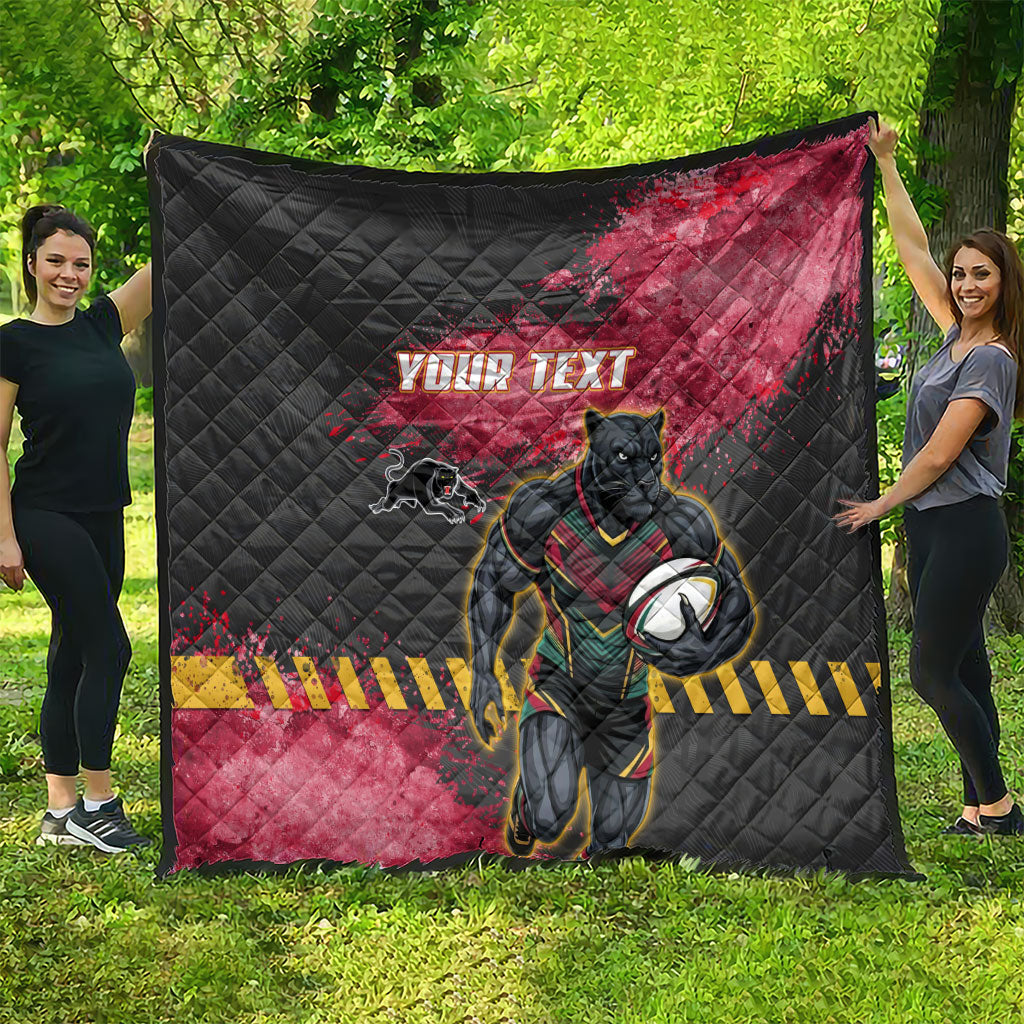 Personalised Penrith Panthers Rugby Quilt Black Panther Mascot - Sporty Splash Art Style