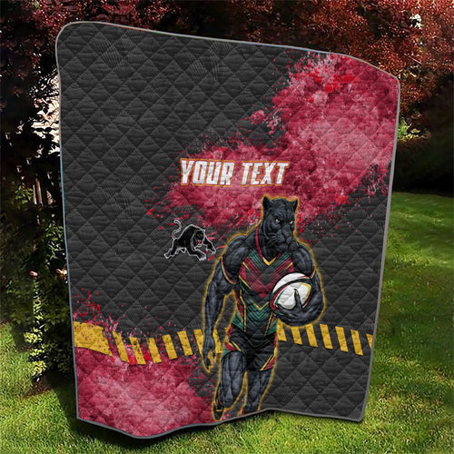 Personalised Penrith Panthers Rugby Quilt Black Panther Mascot - Sporty Splash Art Style