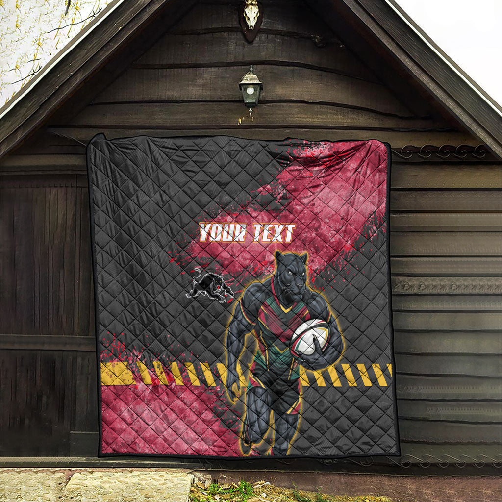 Personalised Penrith Panthers Rugby Quilt Black Panther Mascot - Sporty Splash Art Style