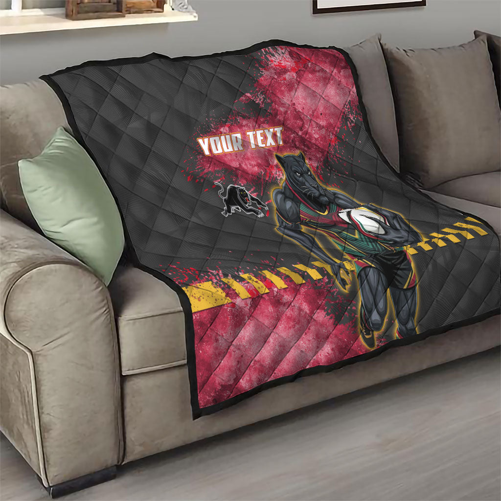 Personalised Penrith Panthers Rugby Quilt Black Panther Mascot - Sporty Splash Art Style