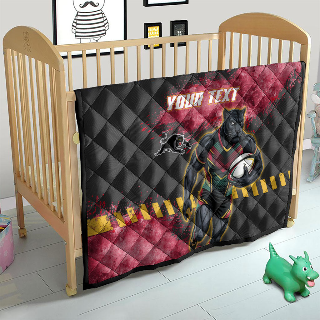Personalised Penrith Panthers Rugby Quilt Black Panther Mascot - Sporty Splash Art Style