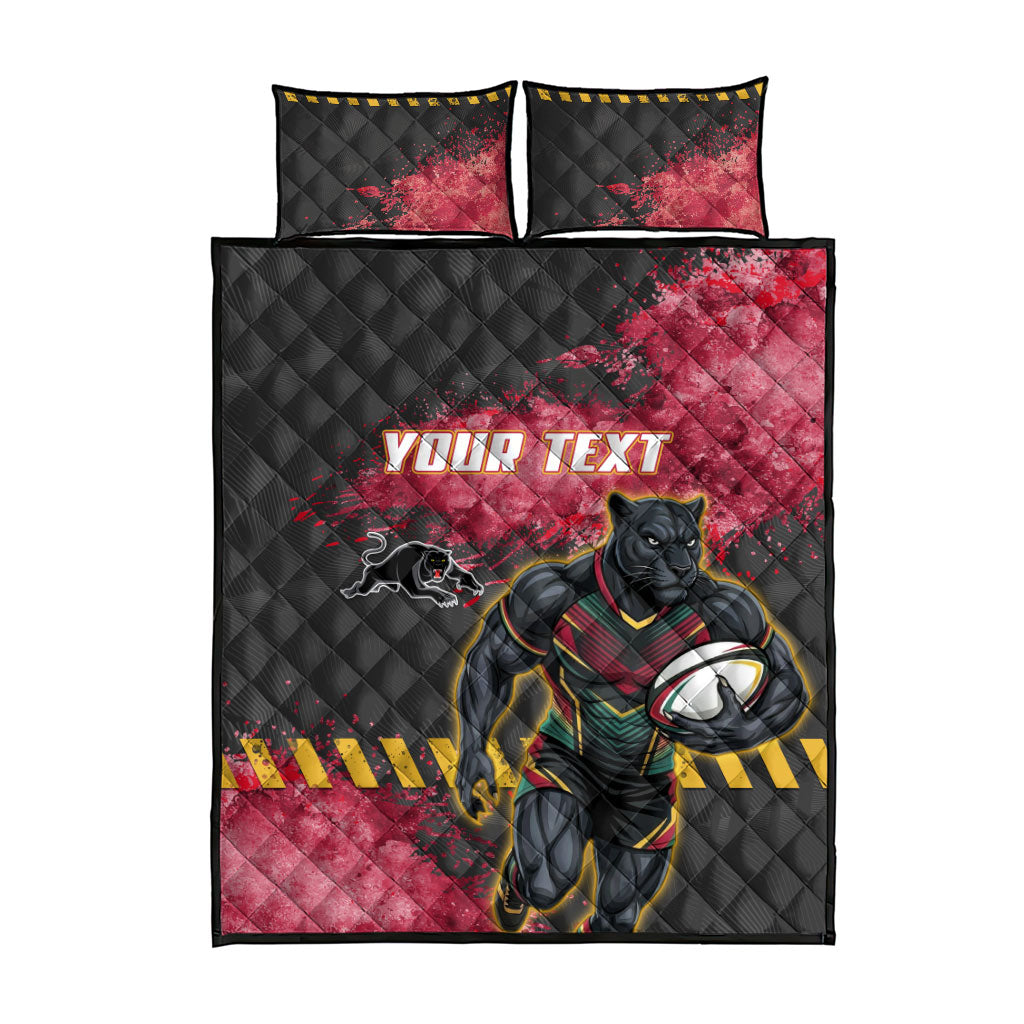 Personalised Penrith Panthers Rugby Quilt Bed Set Black Panther Mascot - Sporty Splash Art Style