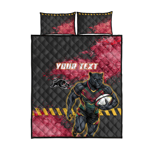 Personalised Penrith Panthers Rugby Quilt Bed Set Black Panther Mascot - Sporty Splash Art Style