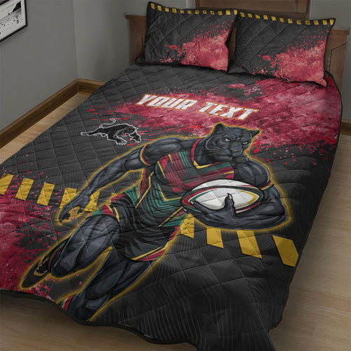 Personalised Penrith Panthers Rugby Quilt Bed Set Black Panther Mascot - Sporty Splash Art Style