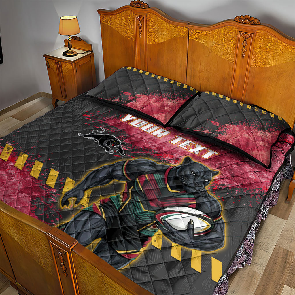 Personalised Penrith Panthers Rugby Quilt Bed Set Black Panther Mascot - Sporty Splash Art Style