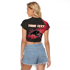 Personalised Penrith Panthers Rugby Raglan Cropped T Shirt Black Panther Mascot - Sporty Splash Art Style