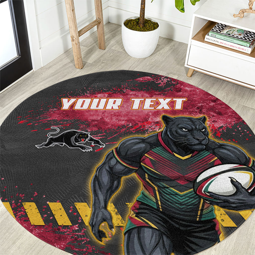 Personalised Penrith Panthers Rugby Round Carpet Black Panther Mascot - Sporty Splash Art Style