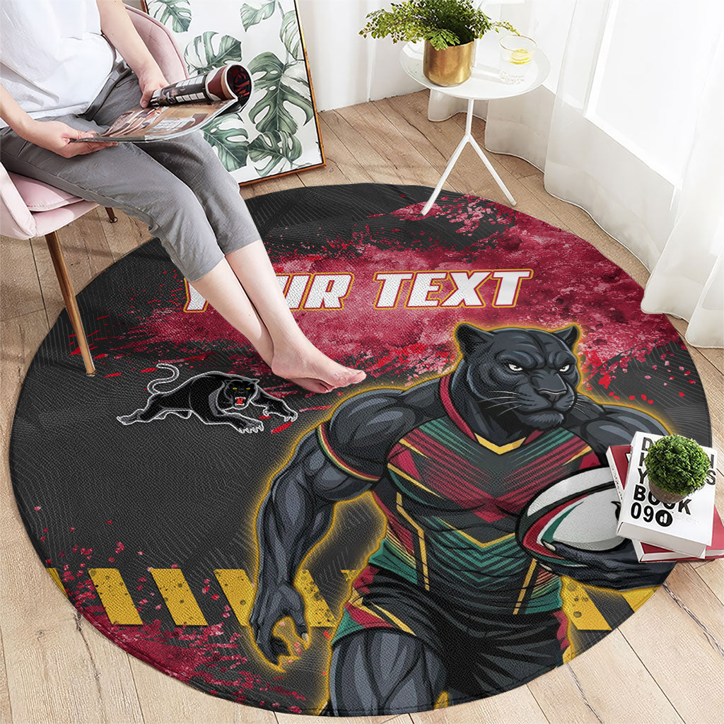Personalised Penrith Panthers Rugby Round Carpet Black Panther Mascot - Sporty Splash Art Style