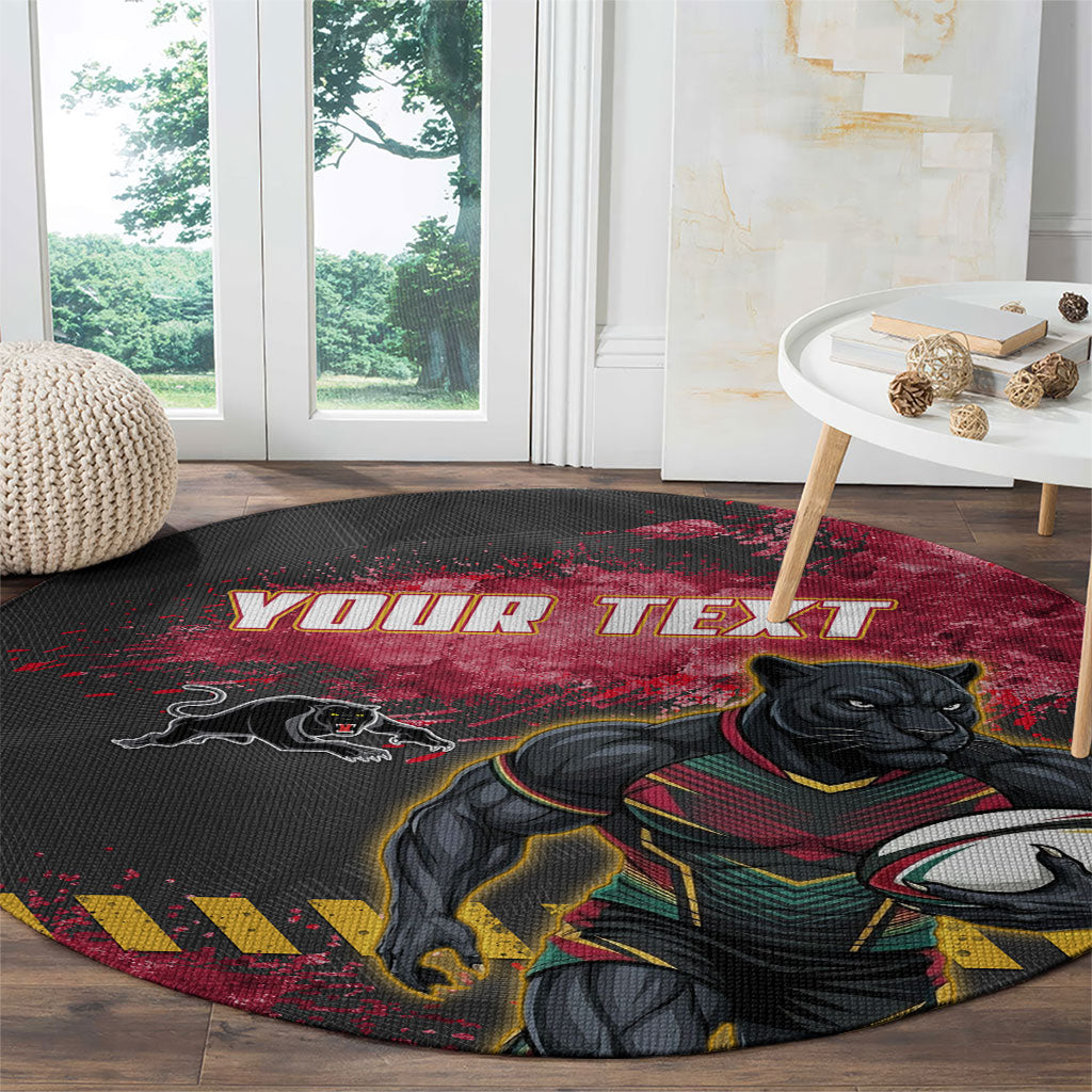 Personalised Penrith Panthers Rugby Round Carpet Black Panther Mascot - Sporty Splash Art Style