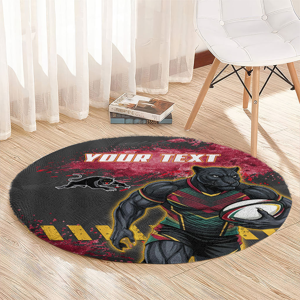 Personalised Penrith Panthers Rugby Round Carpet Black Panther Mascot - Sporty Splash Art Style