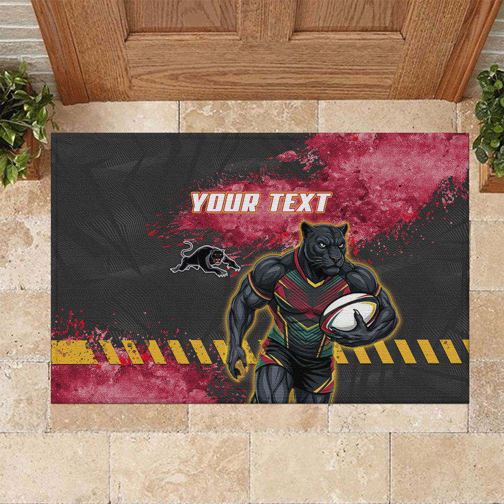 Personalised Penrith Panthers Rugby Rubber Doormat Black Panther Mascot - Sporty Splash Art Style