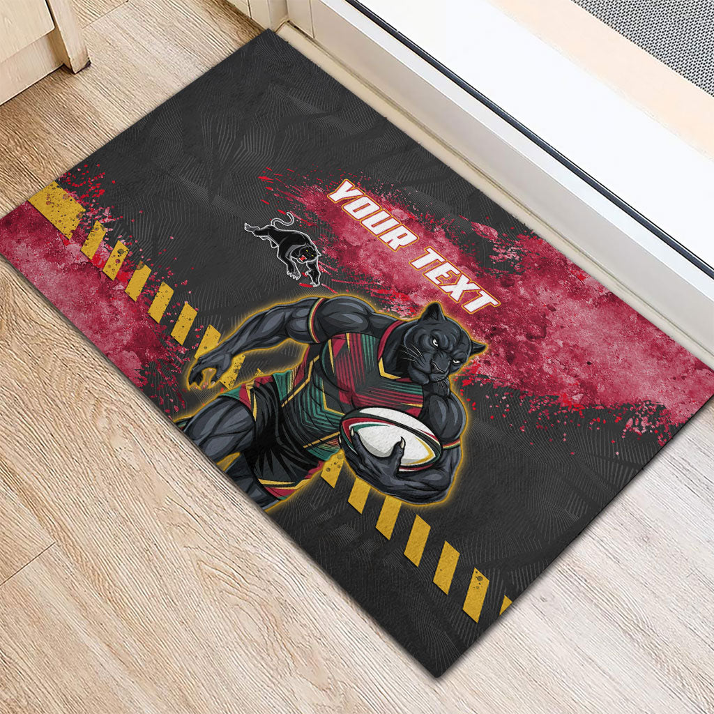 Personalised Penrith Panthers Rugby Rubber Doormat Black Panther Mascot - Sporty Splash Art Style