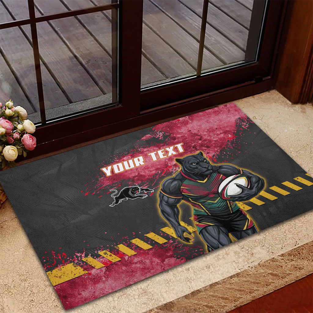 Personalised Penrith Panthers Rugby Rubber Doormat Black Panther Mascot - Sporty Splash Art Style