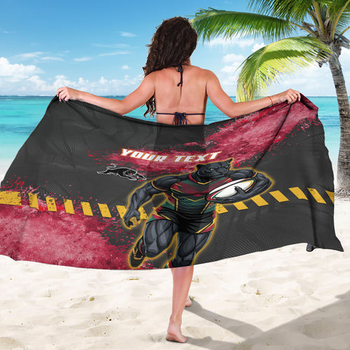 Personalised Penrith Panthers Rugby Sarong Black Panther Mascot - Sporty Splash Art Style