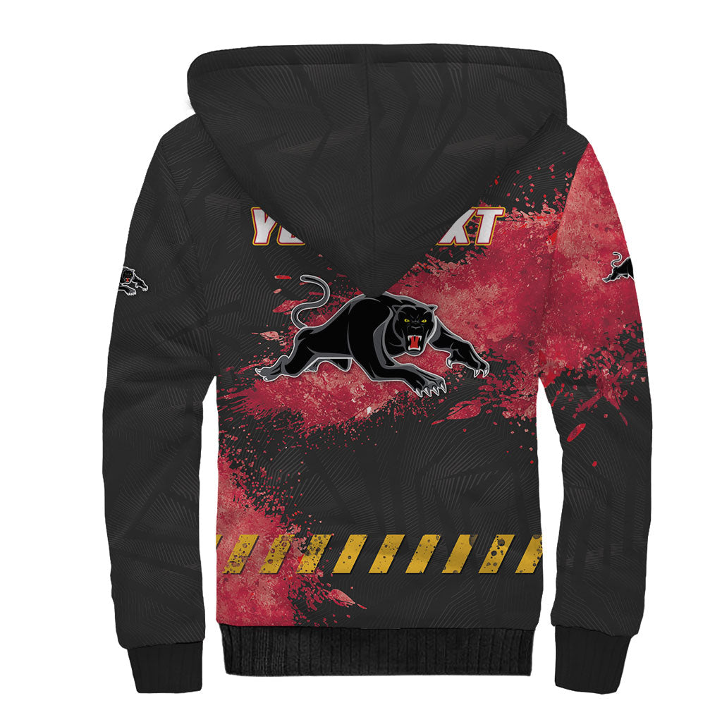 Personalised Penrith Panthers Rugby Sherpa Hoodie Black Panther Mascot - Sporty Splash Art Style