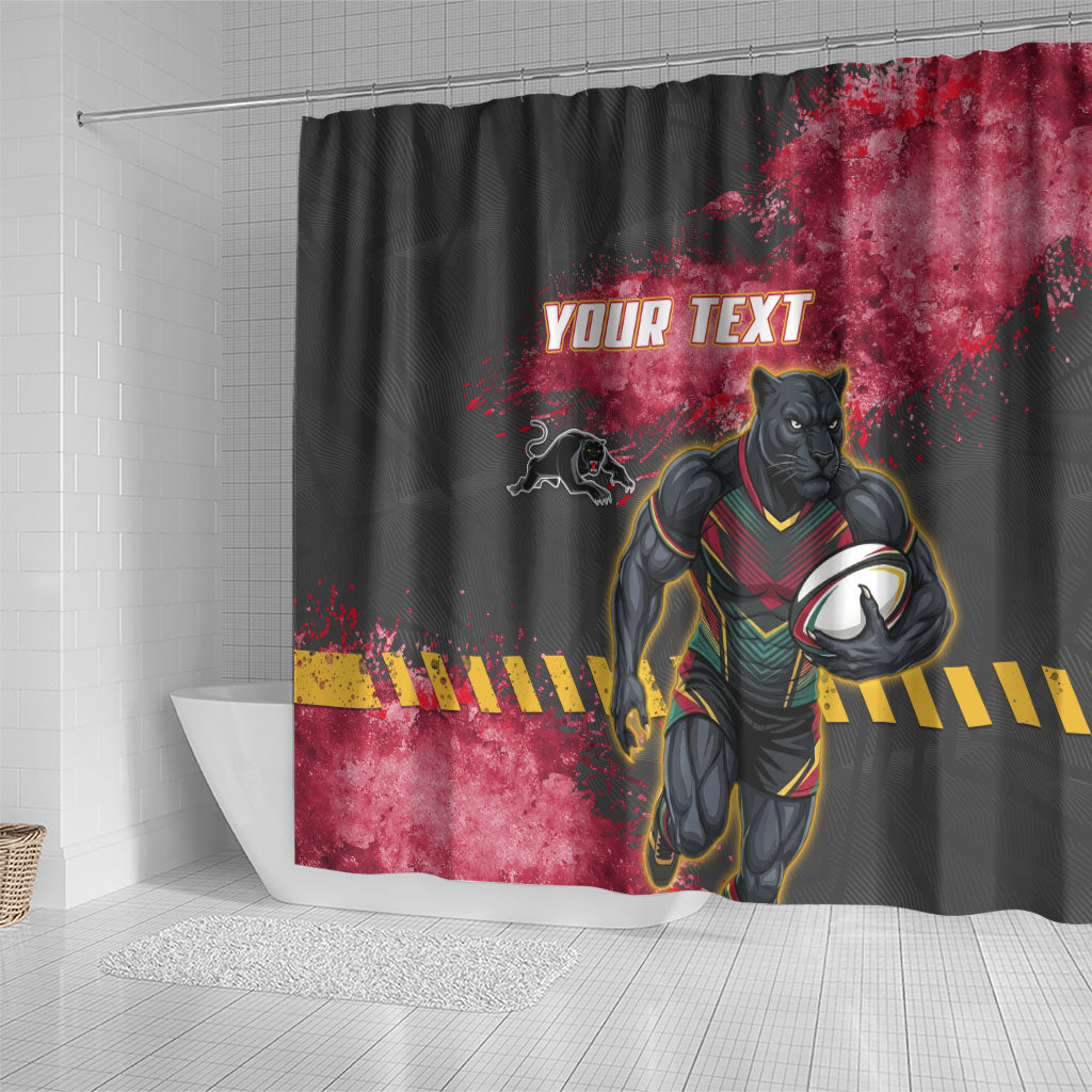 Personalised Penrith Panthers Rugby Shower Curtain Black Panther Mascot - Sporty Splash Art Style