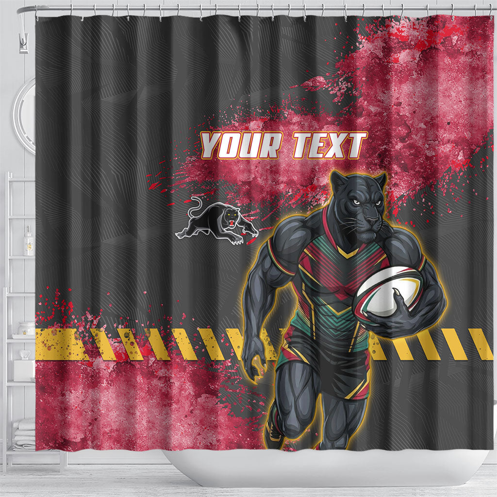 Personalised Penrith Panthers Rugby Shower Curtain Black Panther Mascot - Sporty Splash Art Style