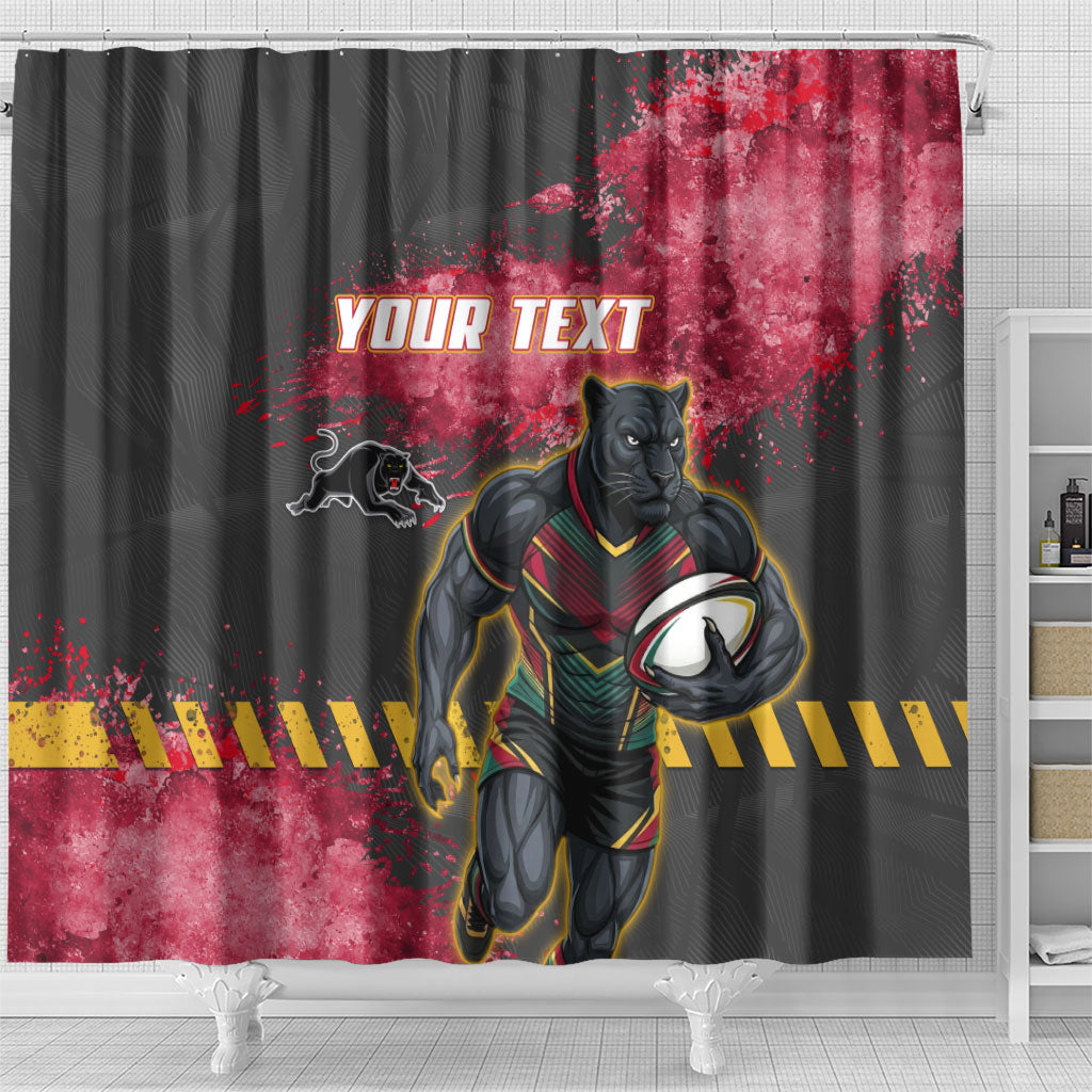 Personalised Penrith Panthers Rugby Shower Curtain Black Panther Mascot - Sporty Splash Art Style