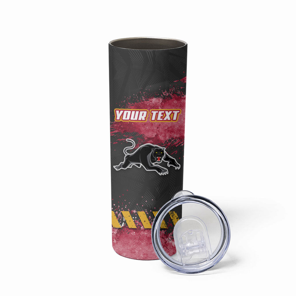 Personalised Penrith Panthers Rugby Skinny Tumbler Black Panther Mascot - Sporty Splash Art Style