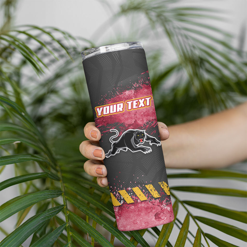 Personalised Penrith Panthers Rugby Skinny Tumbler Black Panther Mascot - Sporty Splash Art Style