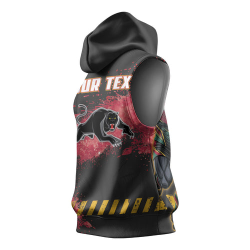 Personalised Penrith Panthers Rugby Sleeveless Hoodie Black Panther Mascot - Sporty Splash Art Style