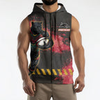 Personalised Penrith Panthers Rugby Sleeveless Zip Hoodie Black Panther Mascot - Sporty Splash Art Style