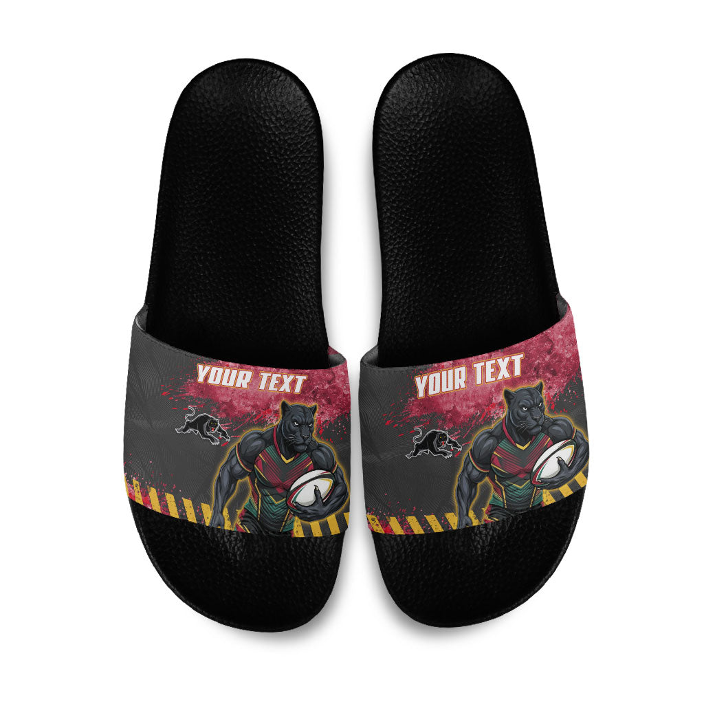 Personalised Penrith Panthers Rugby Slide Sandals Black Panther Mascot - Sporty Splash Art Style