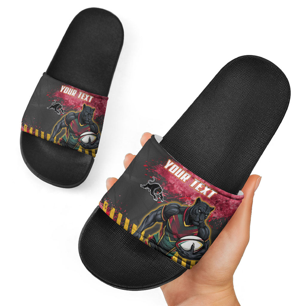Personalised Penrith Panthers Rugby Slide Sandals Black Panther Mascot - Sporty Splash Art Style