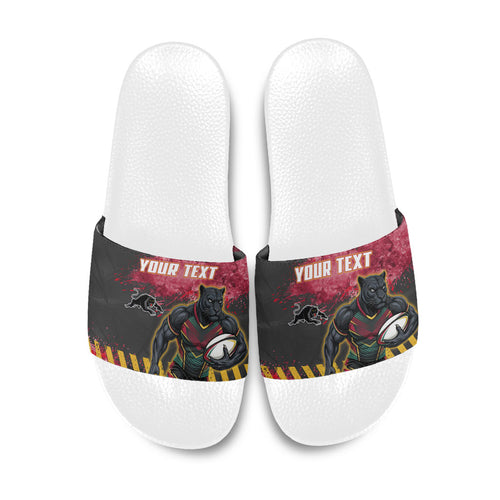 Personalised Penrith Panthers Rugby Slide Sandals Black Panther Mascot - Sporty Splash Art Style