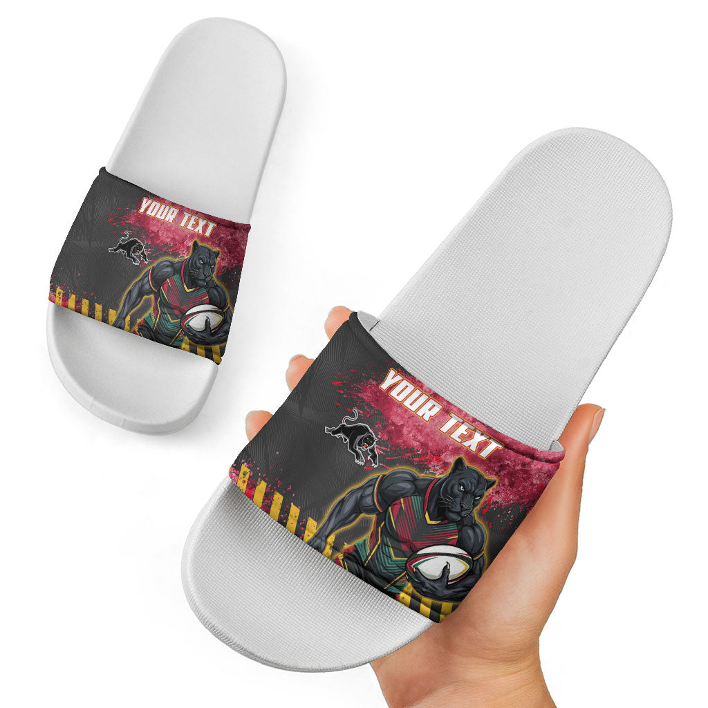 Personalised Penrith Panthers Rugby Slide Sandals Black Panther Mascot - Sporty Splash Art Style