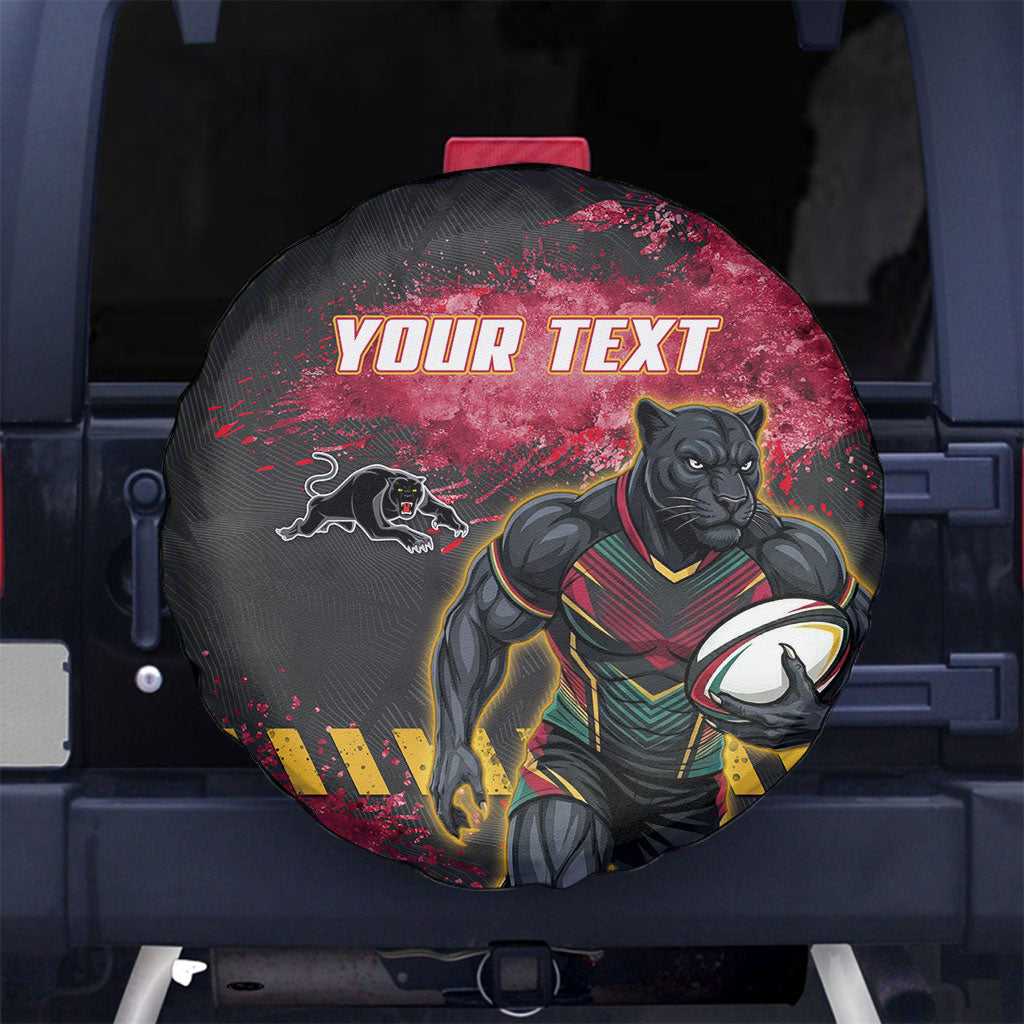 Personalised Penrith Panthers Rugby Spare Tire Cover Black Panther Mascot - Sporty Splash Art Style