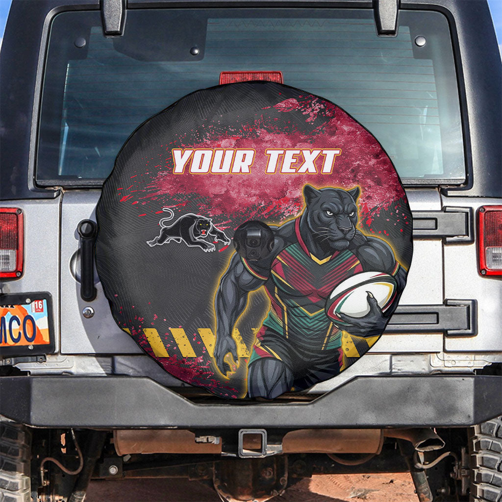 Personalised Penrith Panthers Rugby Spare Tire Cover Black Panther Mascot - Sporty Splash Art Style