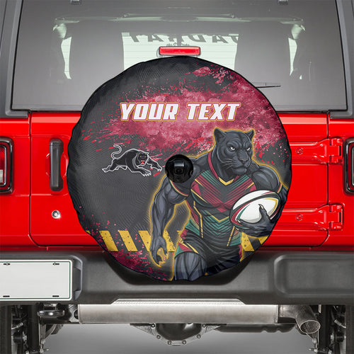 Personalised Penrith Panthers Rugby Spare Tire Cover Black Panther Mascot - Sporty Splash Art Style