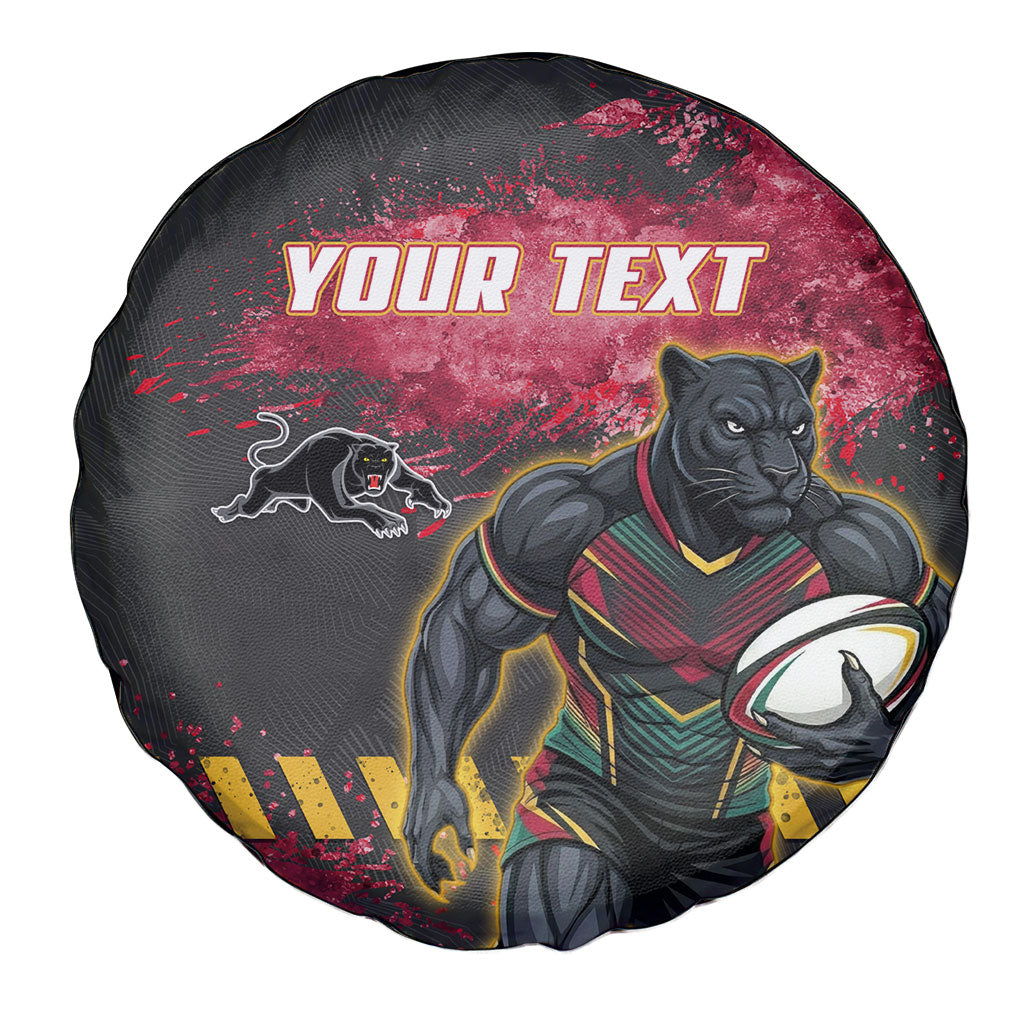 Personalised Penrith Panthers Rugby Spare Tire Cover Black Panther Mascot - Sporty Splash Art Style