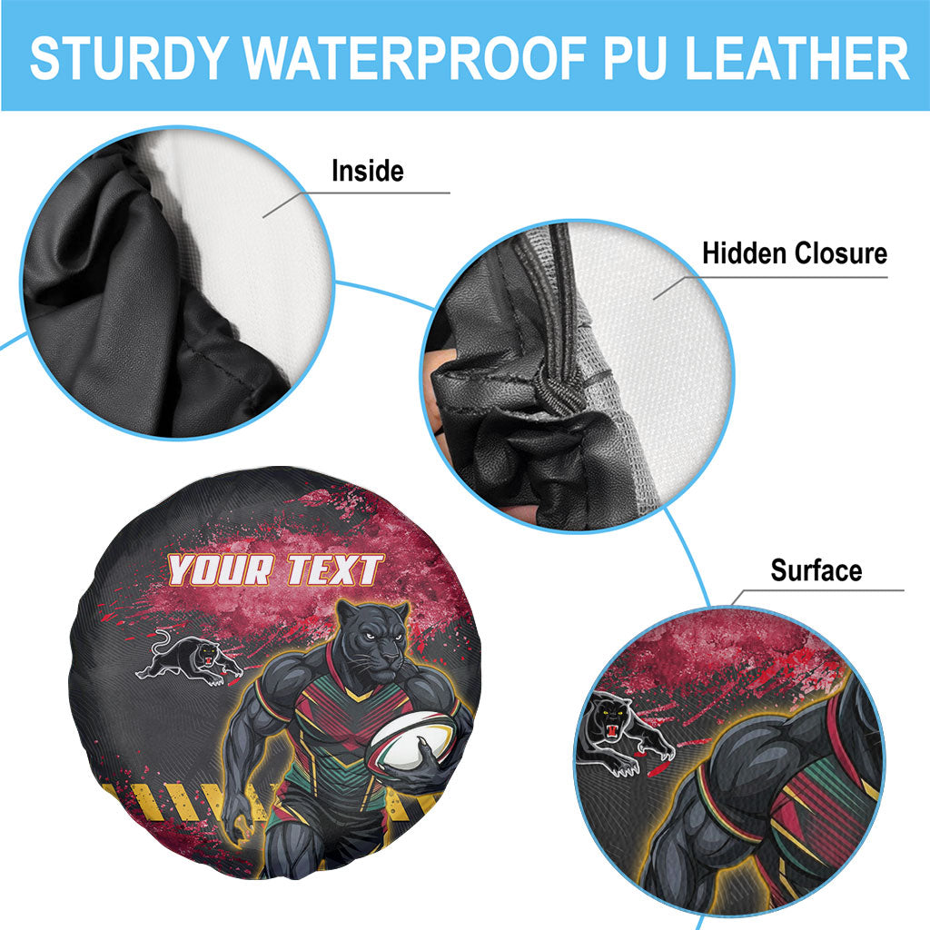 Personalised Penrith Panthers Rugby Spare Tire Cover Black Panther Mascot - Sporty Splash Art Style