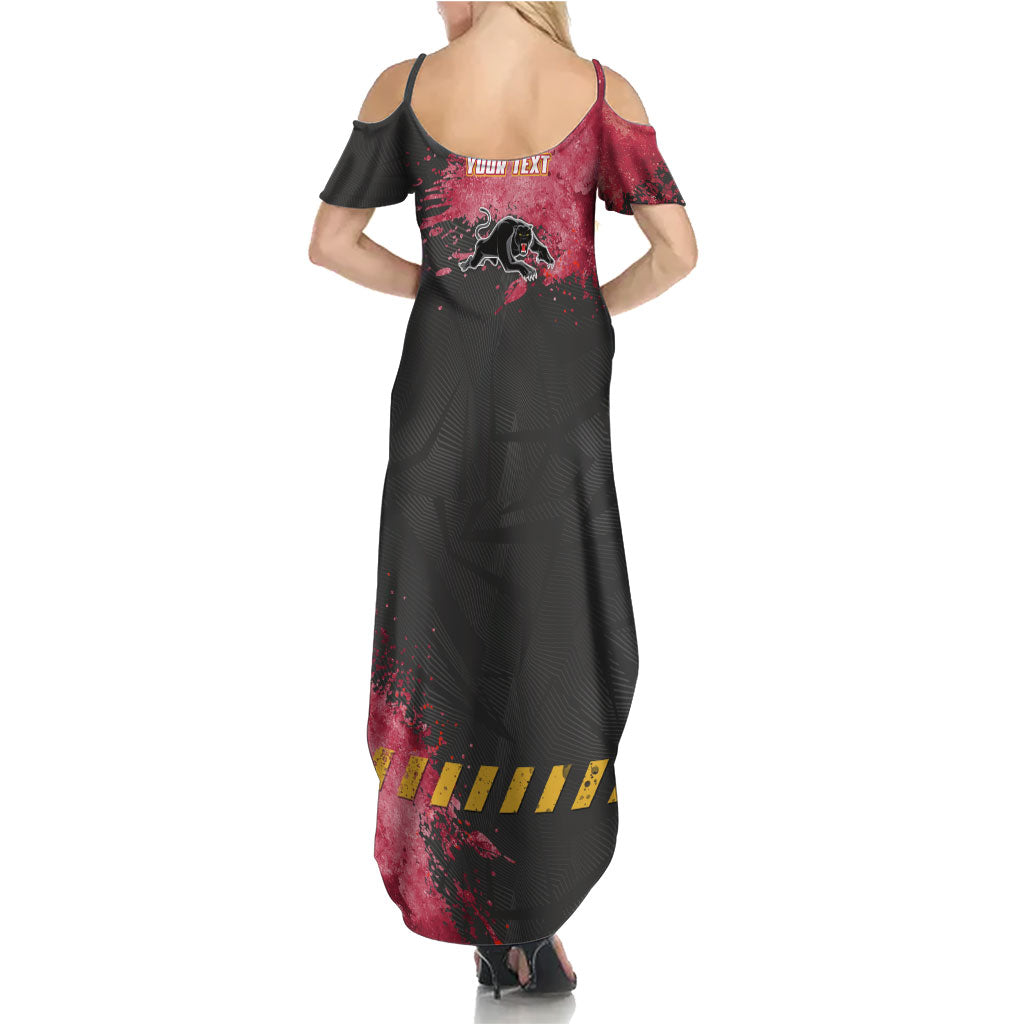 Personalised Penrith Panthers Rugby Summer Maxi Dress Black Panther Mascot - Sporty Splash Art Style